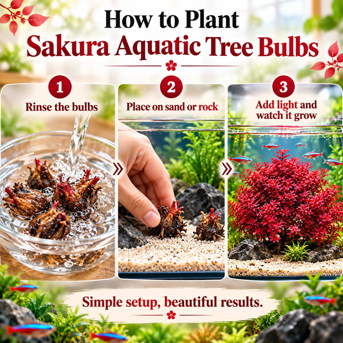 🔥 Crimson Sakura Aquatic Tree Bulbs – Grow a Fiery Underwater Mini Forest