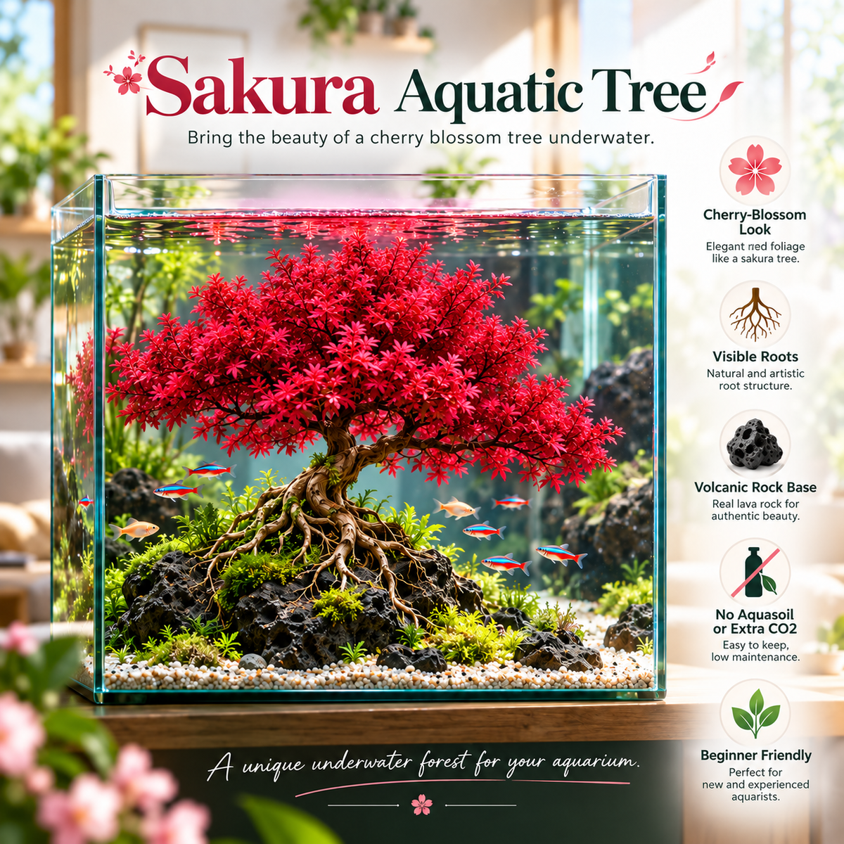 🔥 Crimson Sakura Aquatic Tree Bulbs – Grow a Fiery Underwater Mini Forest