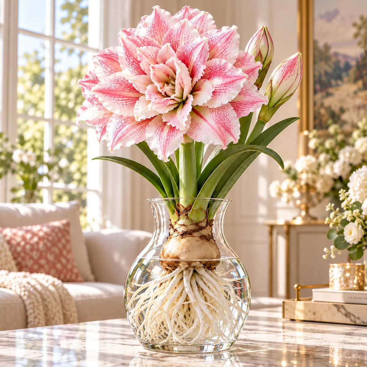 🌸 Rare Hydroponic Double Amaryllis Bulbs – Giant Ruffled Blooms in Stunning Colors