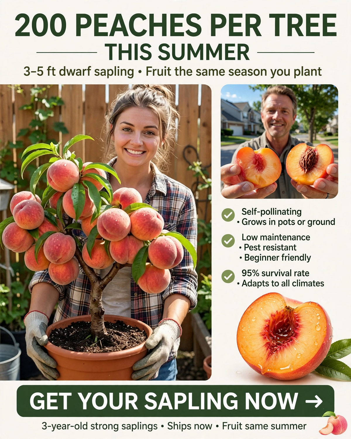 🔥 New Arrival 🍑 ‘Honey Red’ Dwarf Peach Tree Seeds