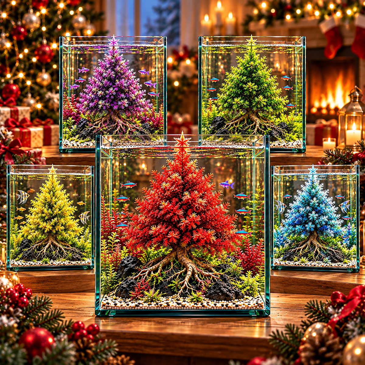 🎄Mini Christmas Tree Aquarium Bulbs – Colorful Underwater Magic