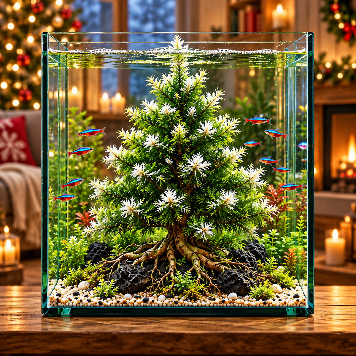🎄Mini Christmas Tree Aquarium Bulbs – Colorful Underwater Magic