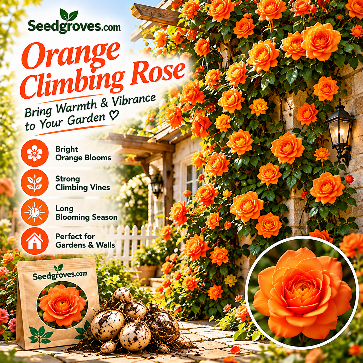 🌹 Colorful Climbing Rose Bulbs – Vibrant Blooms for Arches, Fences & Garden Walls