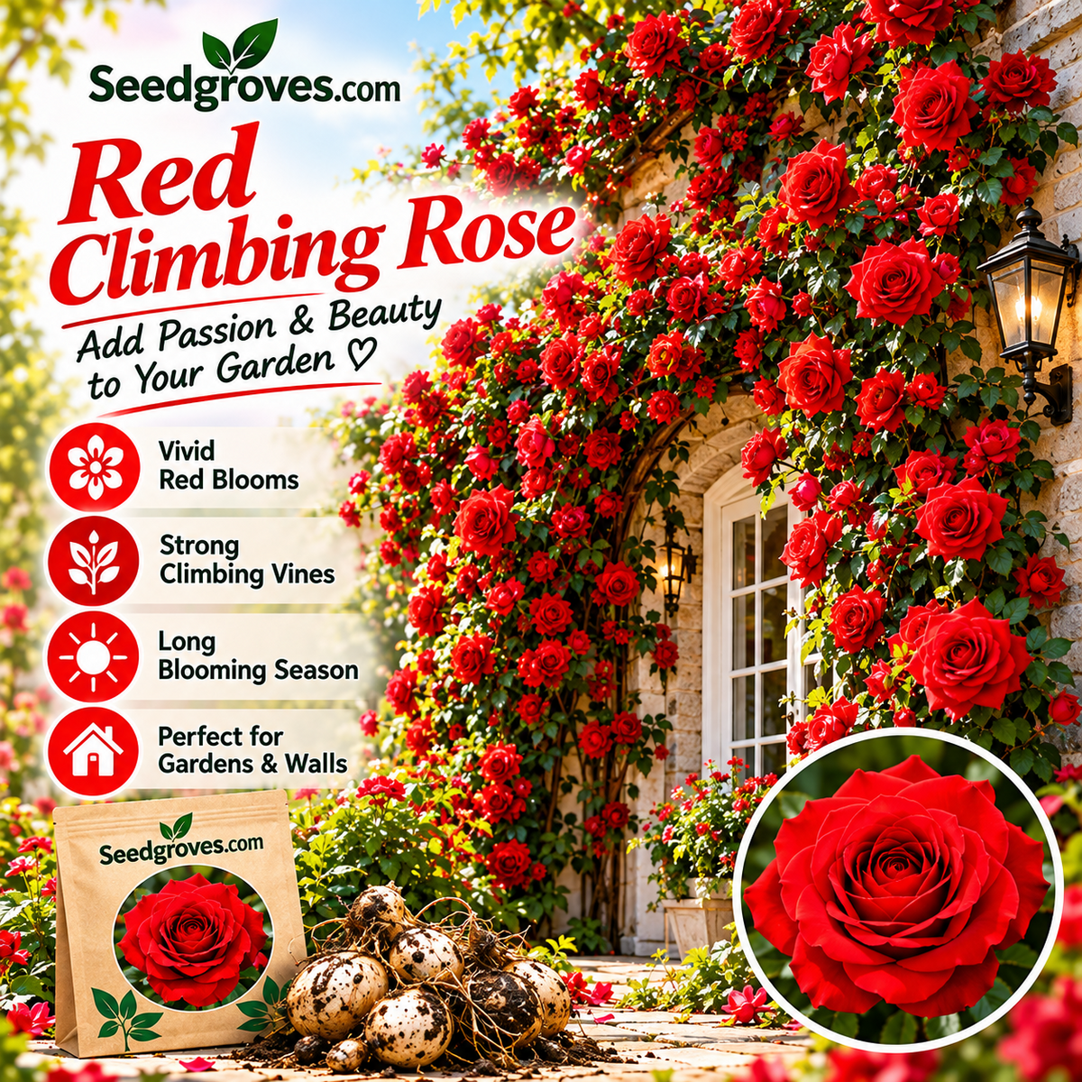 🌹 Colorful Climbing Rose Bulbs – Vibrant Blooms for Arches, Fences & Garden Walls