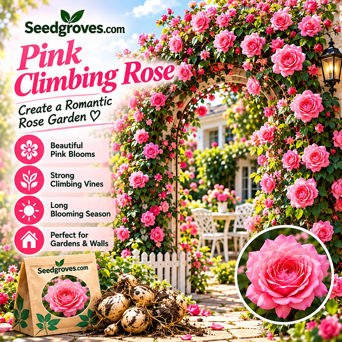 🌹 Colorful Climbing Rose Bulbs – Vibrant Blooms for Arches, Fences & Garden Walls