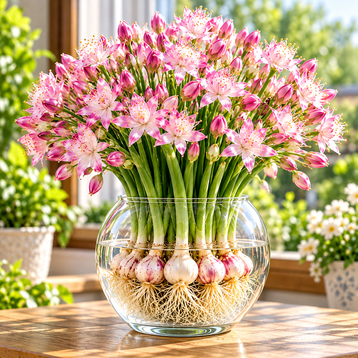 🌱 Hydroponic Garlic Growing Bulbs – Easy Indoor Water Growing & Fresh Green Shoots