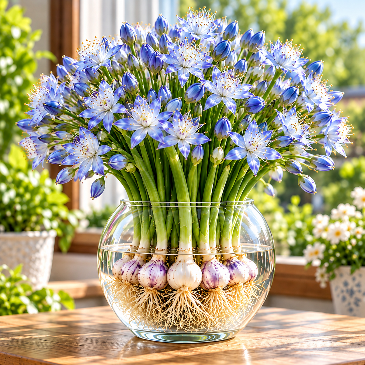🌱 Hydroponic Garlic Growing Bulbs – Easy Indoor Water Growing & Fresh Green Shoots