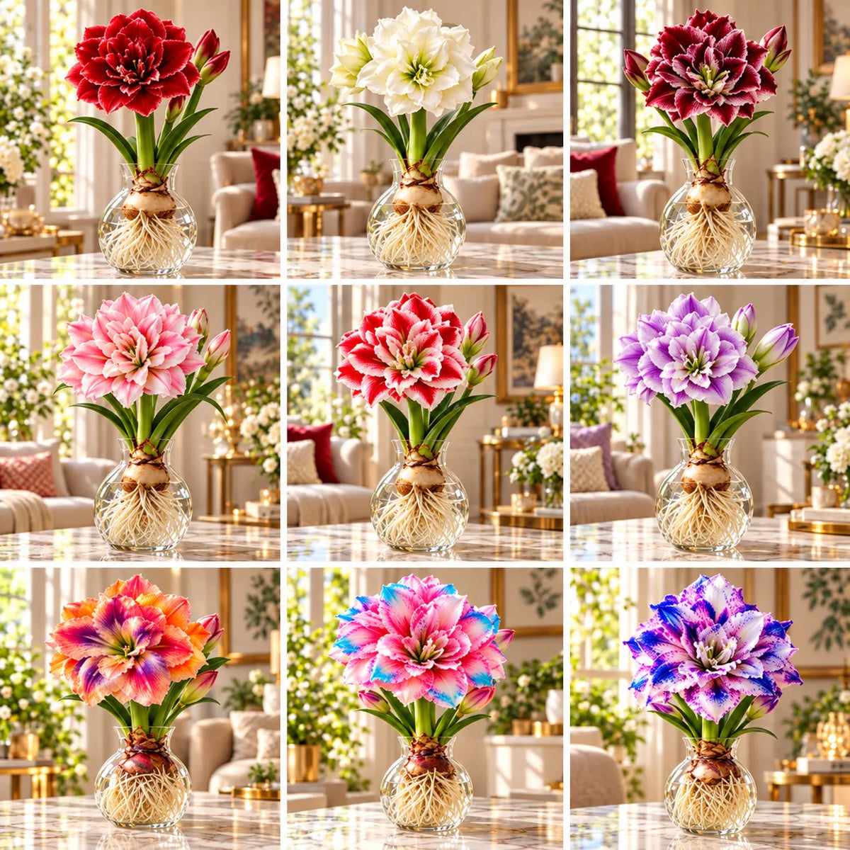🌸 Rare Hydroponic Double Amaryllis Bulbs – Giant Ruffled Blooms in Stunning Colors