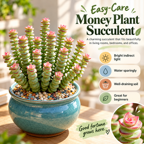 🍀 Money Plant Succulent – Compact Coin-Leaf Plant for Home & Office