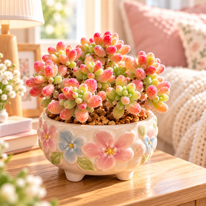 💎💮 Rice Crystal Succulent – Sparkling Frosted Leaves & Pink Blush