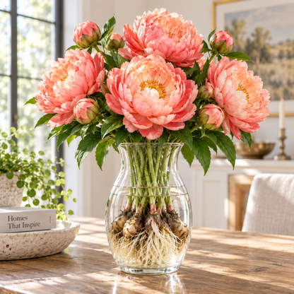 🌸 Rare Hydroponic Bicolor Peony Bulbs – Lush Double Blooms for Elegant Indoor Displays