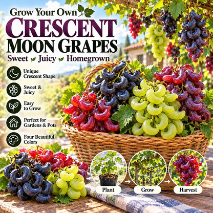 🌙🍇 Crescent Moon Grapes – Unique Garden Grapes for Trellises & Homegrown Harvests