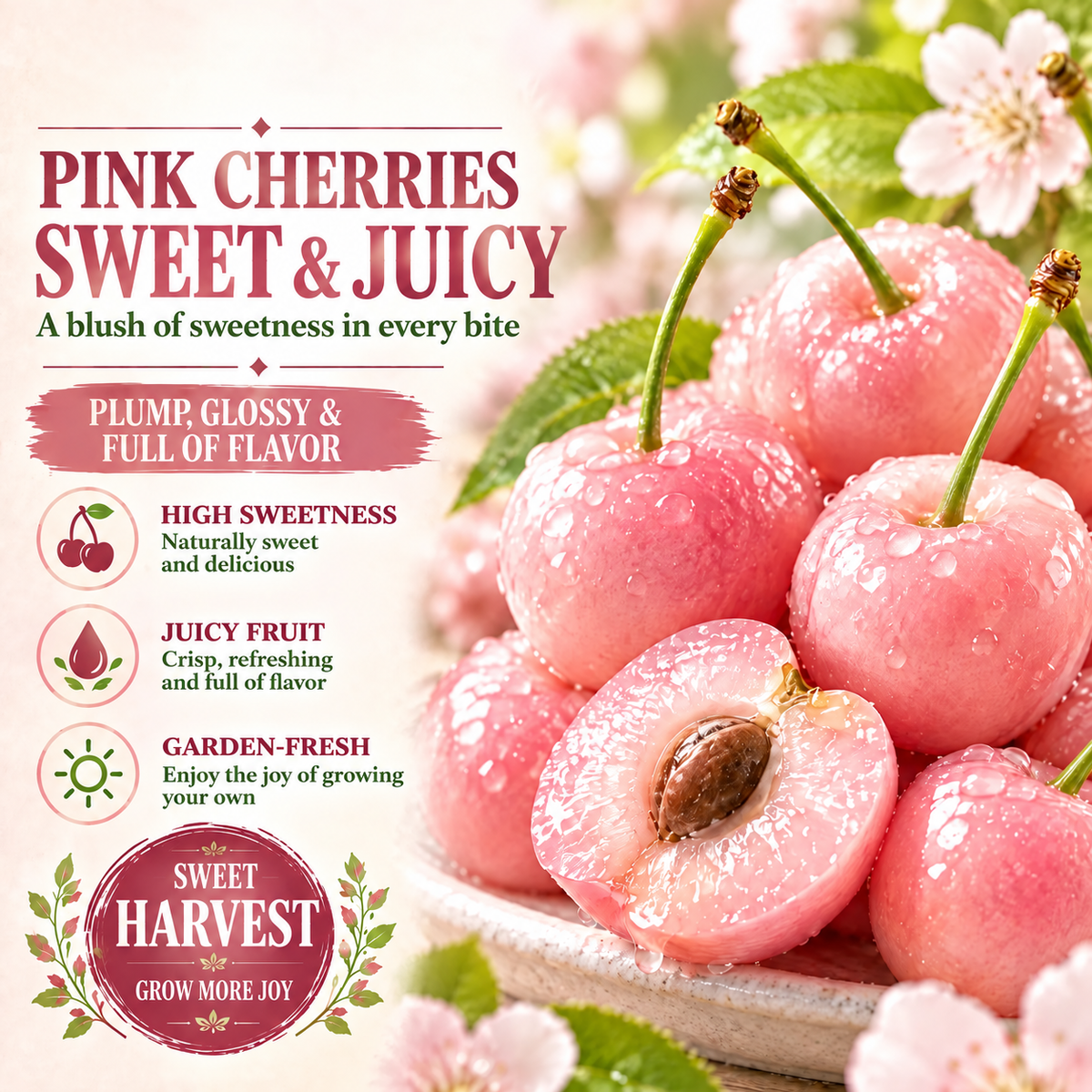 🍒 Juicy Pink Cherry Seeds – Small Fruit, Big Sweet Flavor
