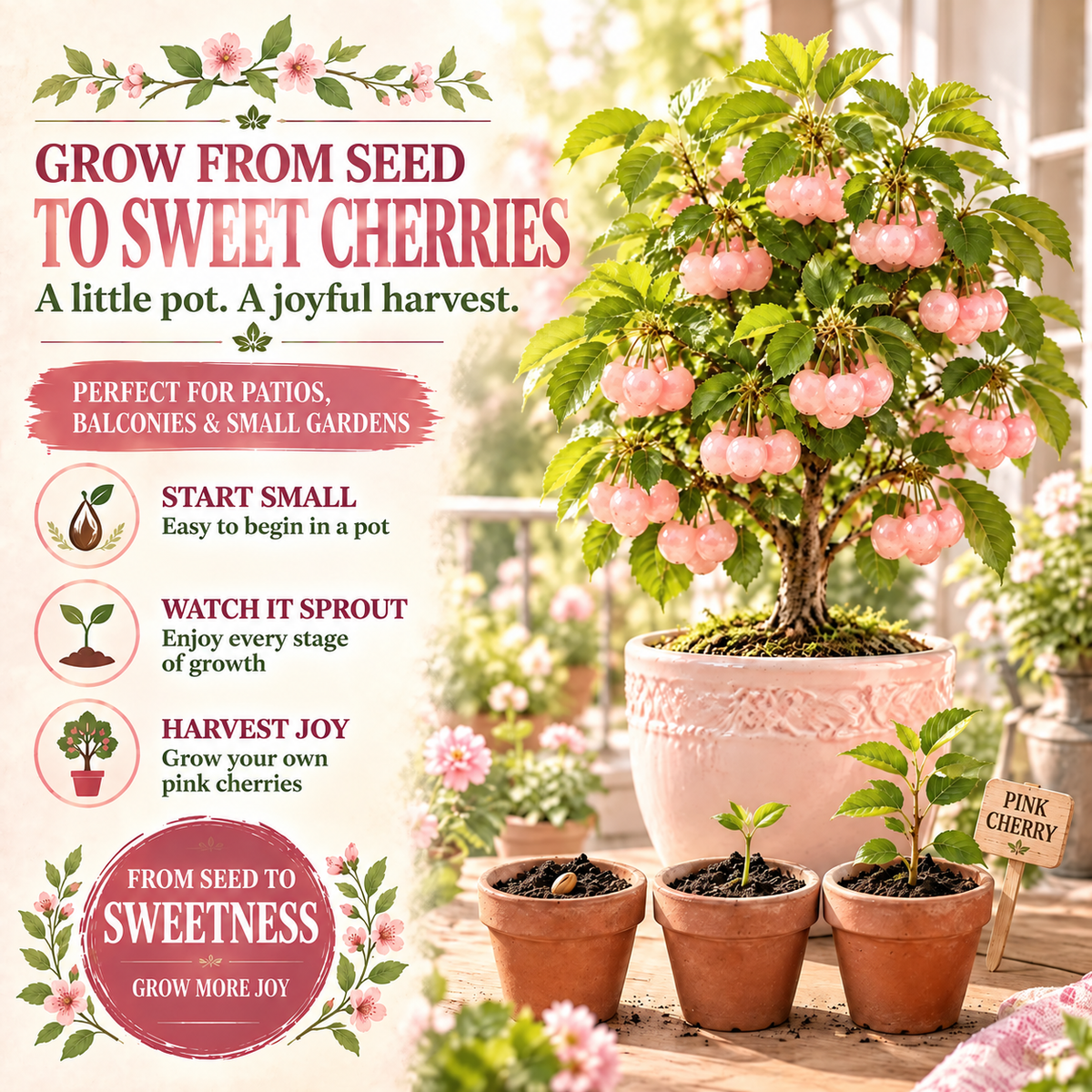 🍒 Juicy Pink Cherry Seeds – Small Fruit, Big Sweet Flavor