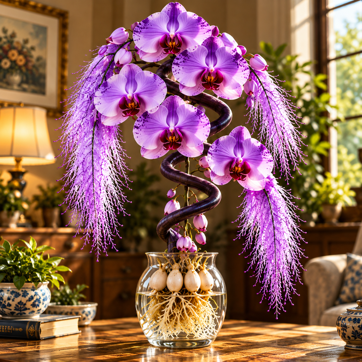 🌸 Rare Hydroponic Spiral Orchid Bulbs – Cascading Orchid Blooms