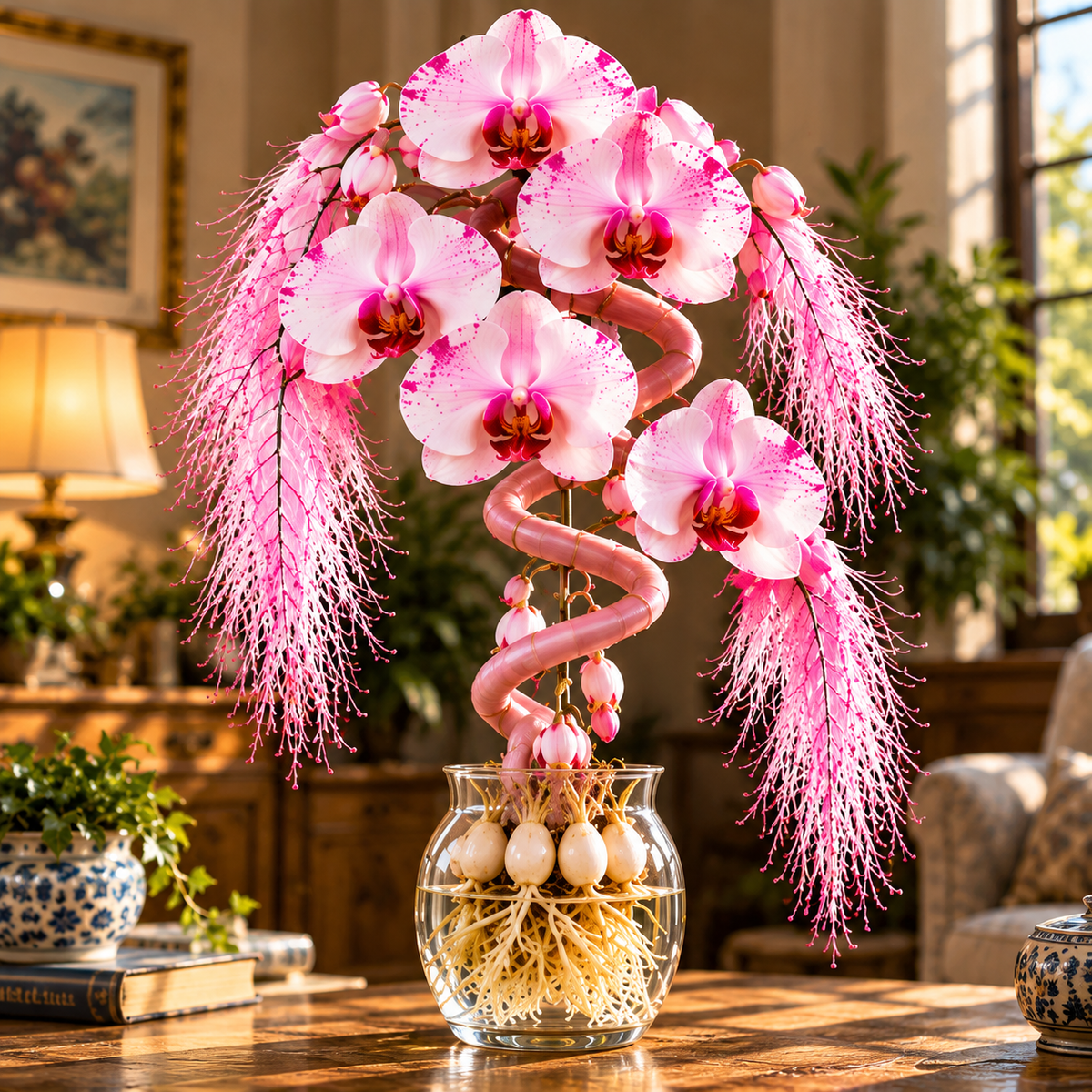🌸 Rare Hydroponic Spiral Orchid Bulbs – Cascading Orchid Blooms
