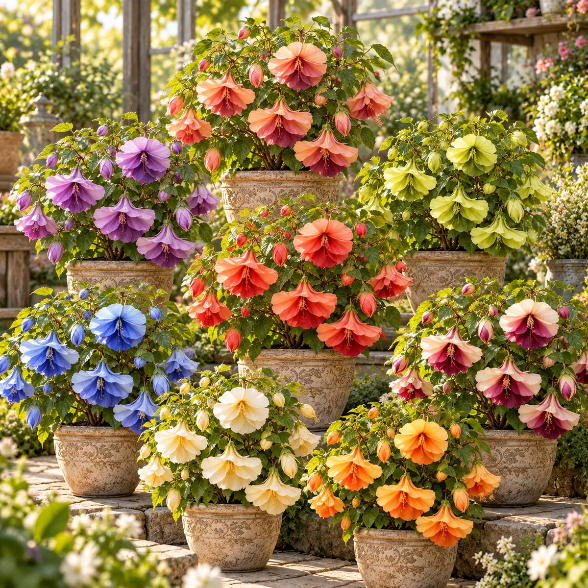 🌺Chinese Lantern Hibiscus Bulbs—featuring large, ruffled, downward-hanging blooms in 10 stunning colors!