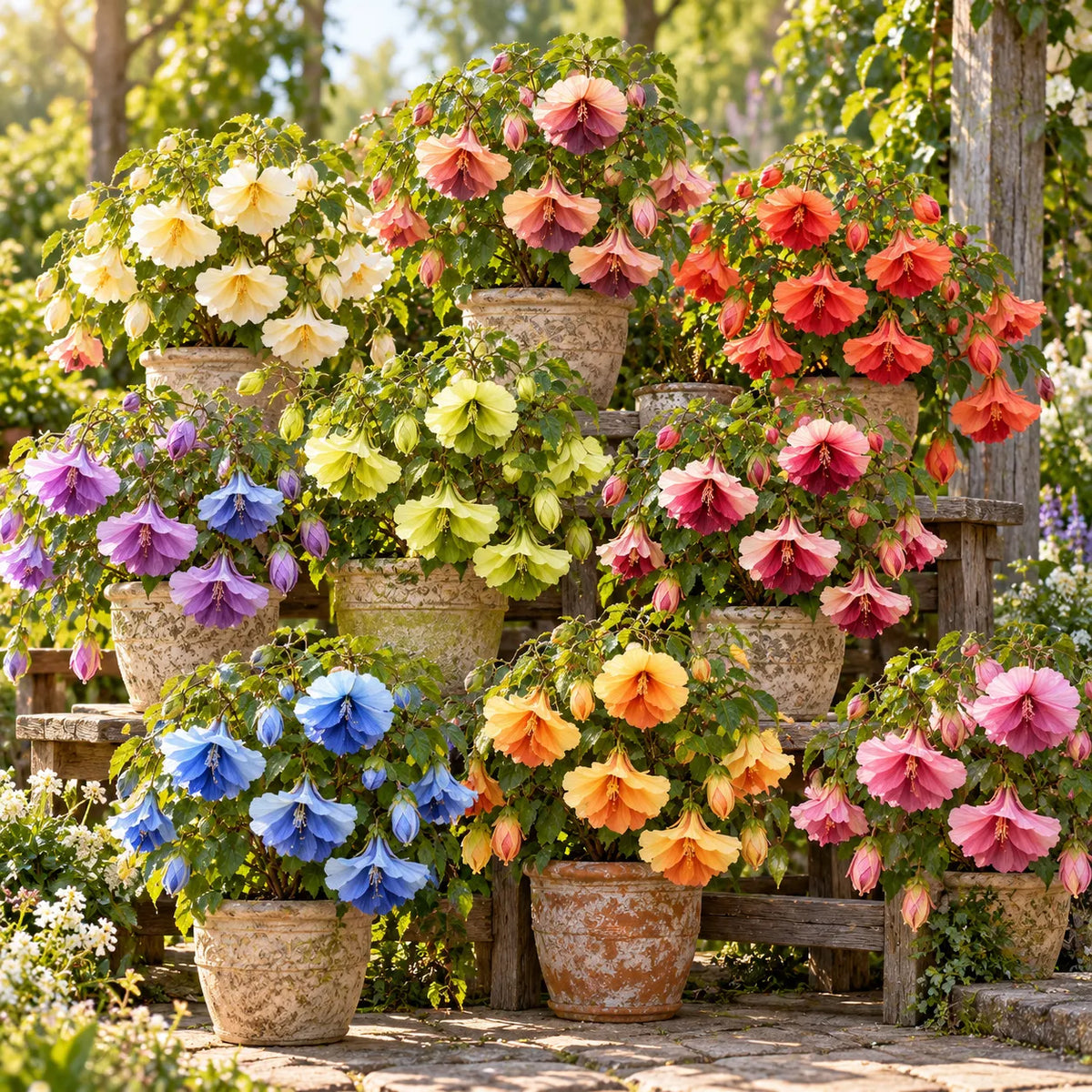 🌺Chinese Lantern Hibiscus Bulbs—featuring large, ruffled, downward-hanging blooms in 10 stunning colors!