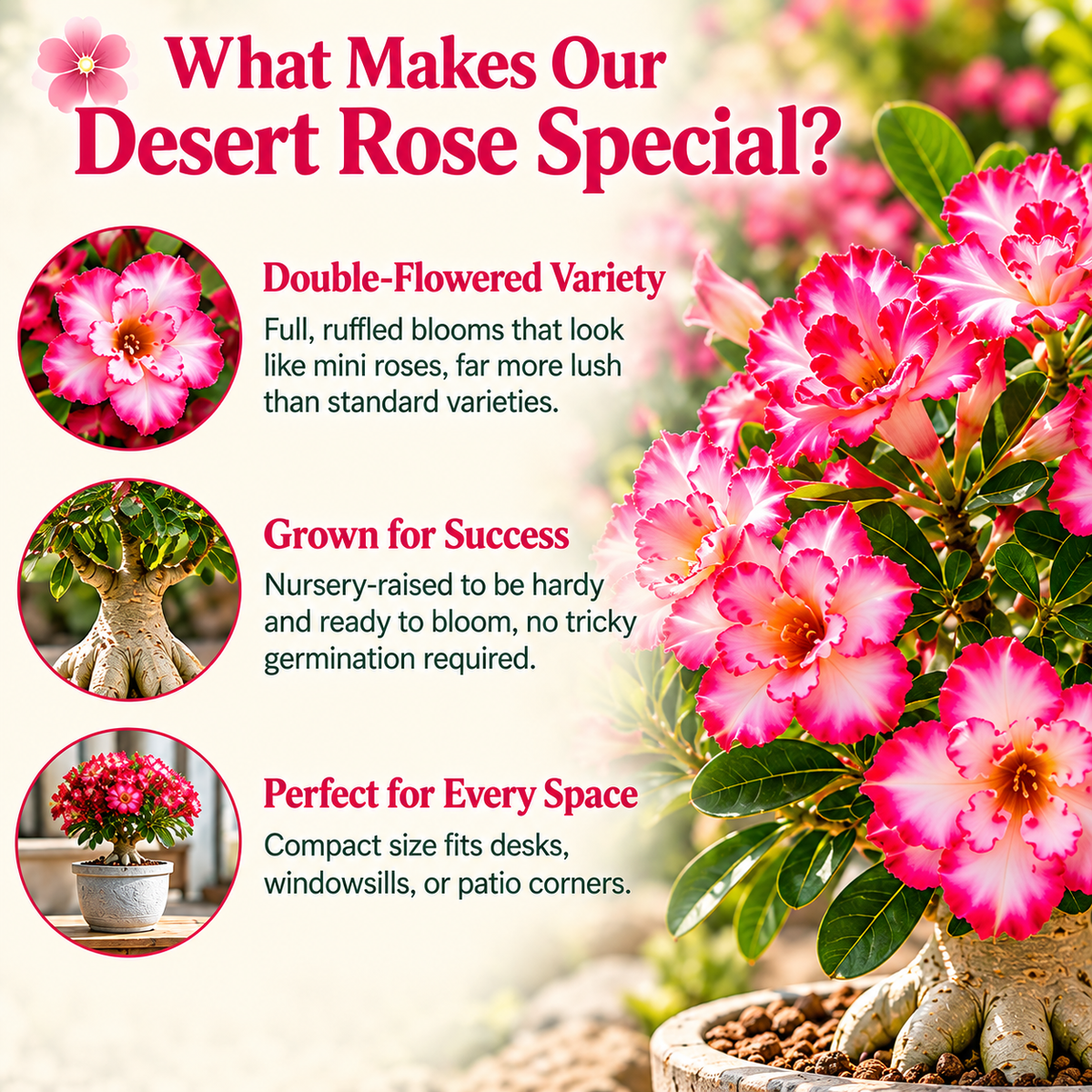 🌸Adenium Desert Rose -No green thumb needed! 🌵 Rare Adenium Obesum Bulbs🌹