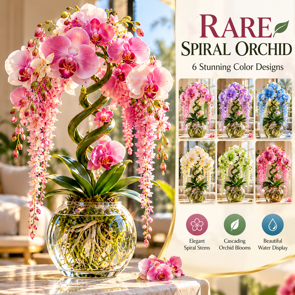 🌸 Rare Hydroponic Spiral Orchid Bulbs – Cascading Orchid Blooms