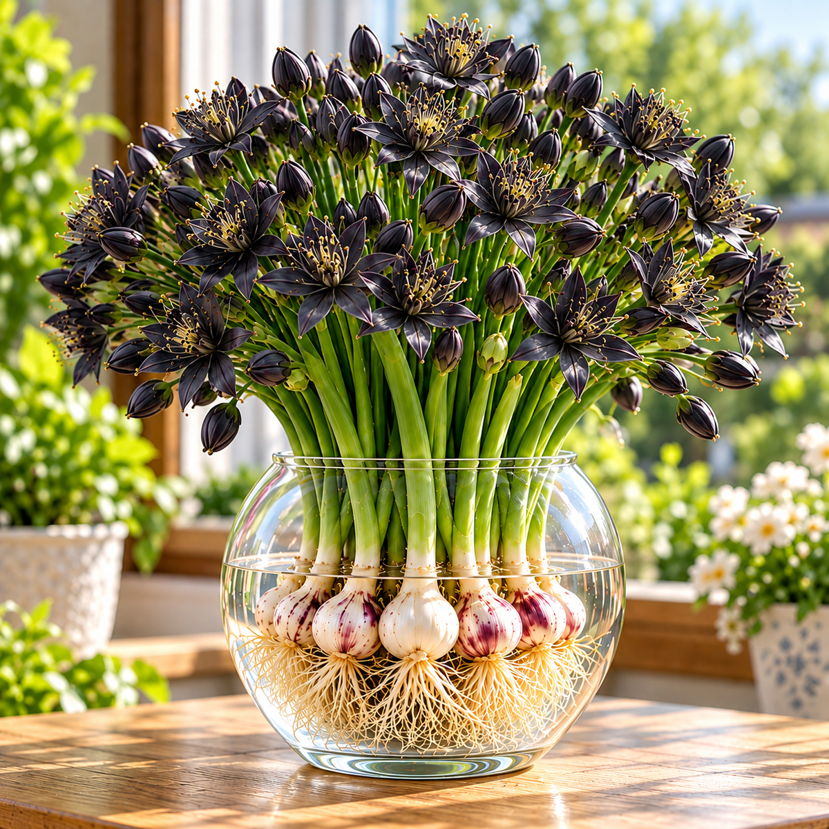 🌱 Hydroponic Garlic Growing Bulbs – Easy Indoor Water Growing & Fresh Green Shoots