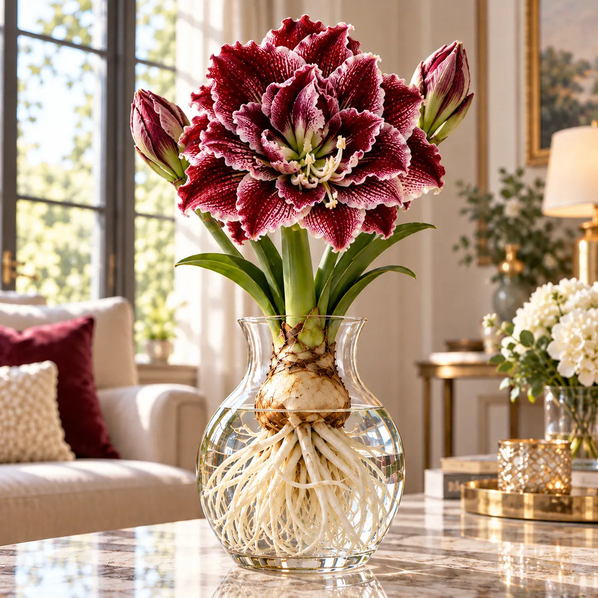 🌸 Rare Hydroponic Double Amaryllis Bulbs – Giant Ruffled Blooms in Stunning Colors