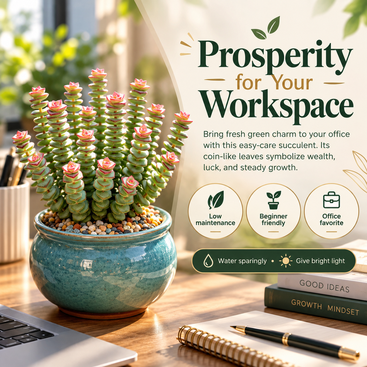 🍀 Money Plant Succulent – Compact Coin-Leaf Plant for Home & Office