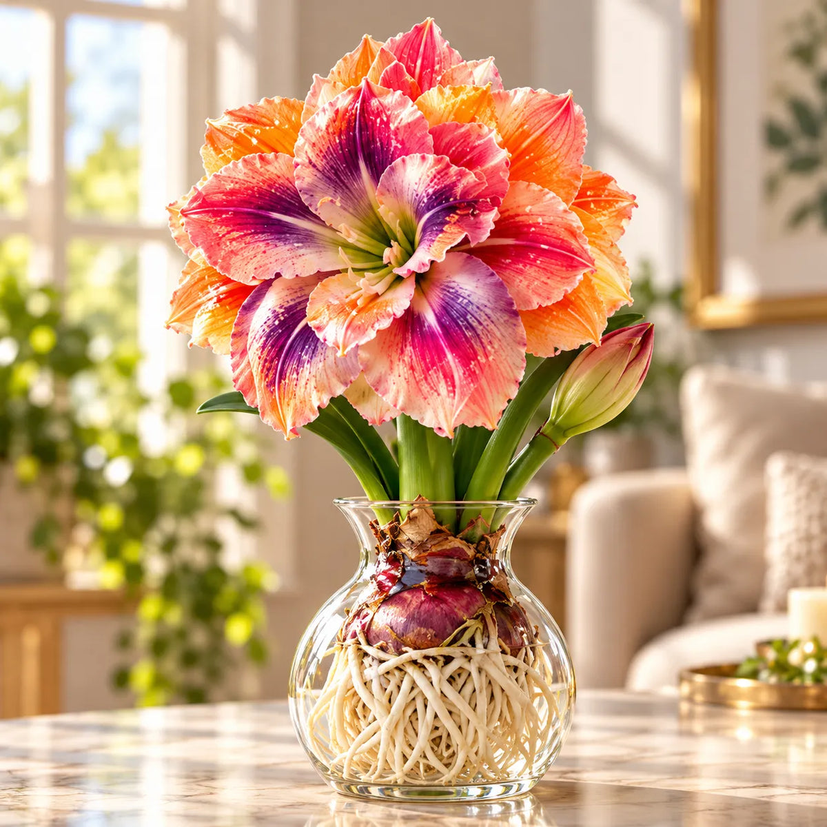 🌸 Rare Hydroponic Double Amaryllis Bulbs – Giant Ruffled Blooms in Stunning Colors