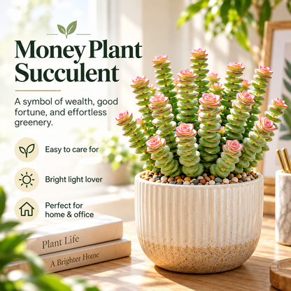 🍀 Money Plant Succulent – Compact Coin-Leaf Plant for Home & Office